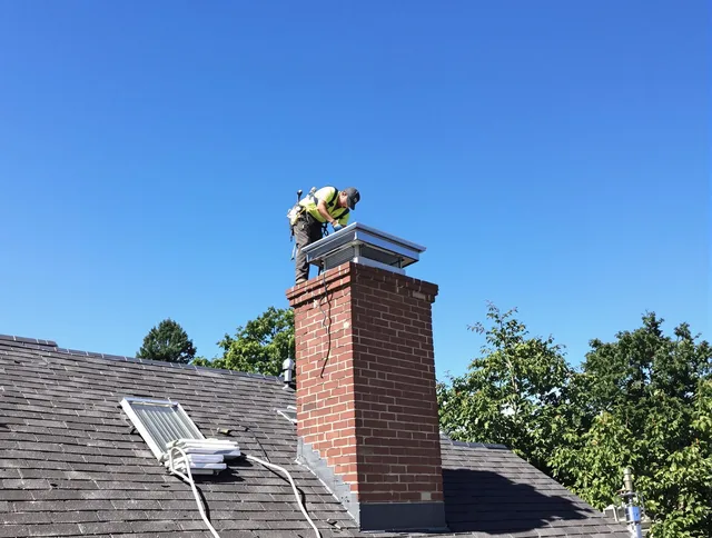 Harrisburg Chimney Sweep technician measuring a chimney cap in Harrisburg, NC