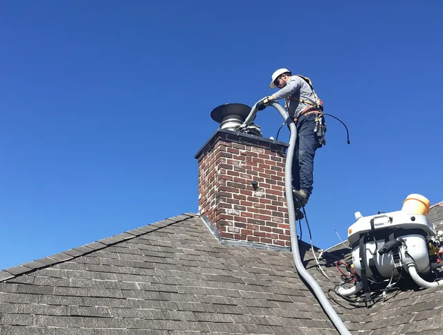 Dedicated Harrisburg Chimney Sweep team member cleaning a chimney in Harrisburg, NC