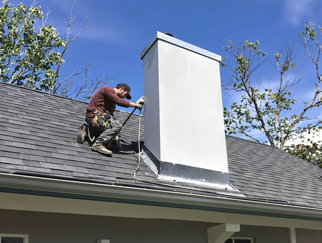 Harrisburg Chimney Sweep team member finishing chimney construction in Harrisburg, NC