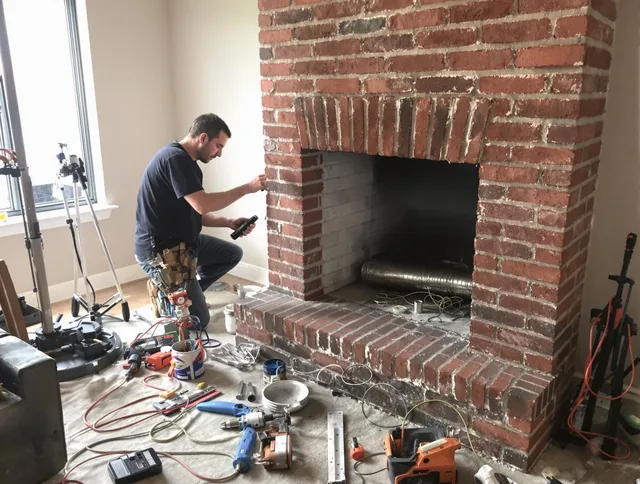 Harrisburg Chimney Sweep specialist finalizing chimney liner service in Harrisburg, NC