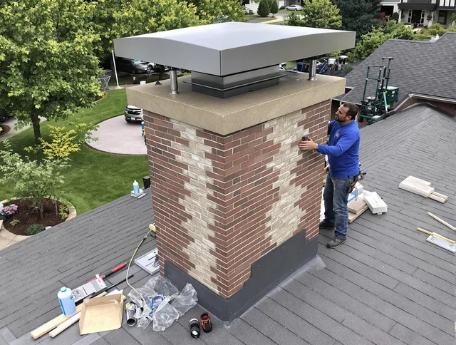 Harrisburg Chimney Sweep team working on a custom chimney remodel in Harrisburg, NC