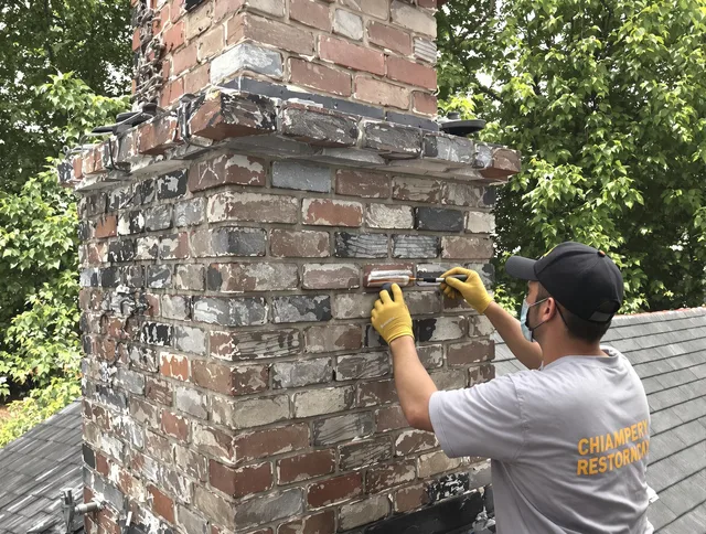 In-progress chimney restoration by Harrisburg Chimney Sweep in Harrisburg, NC