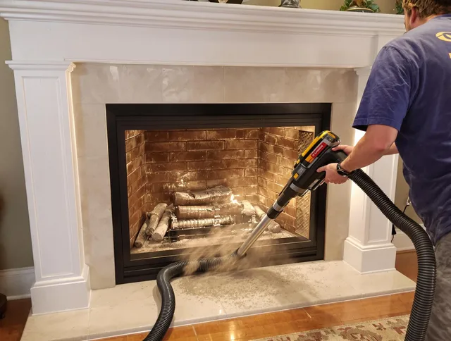 Fireplace cleaning performed by Harrisburg Chimney Sweep in Harrisburg, NC